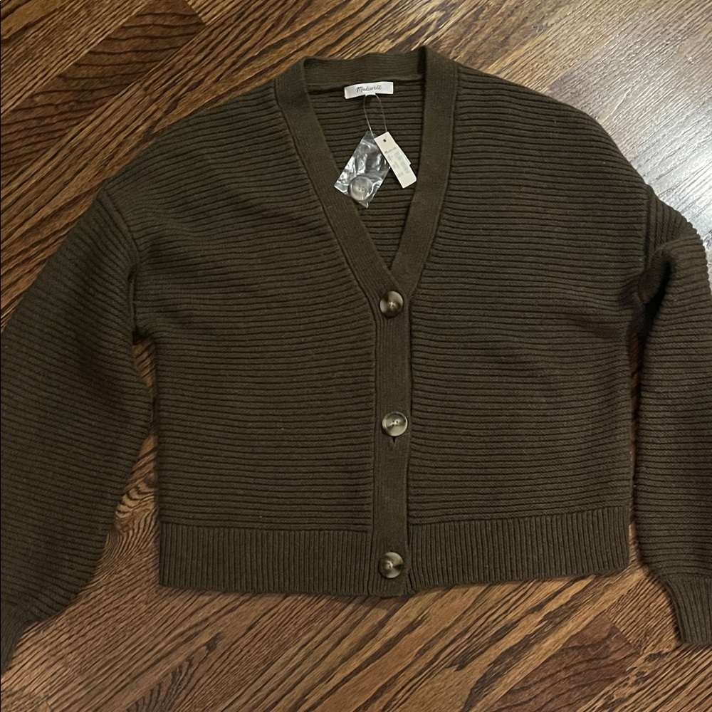 Madewell Olive Ribbed Cardigan